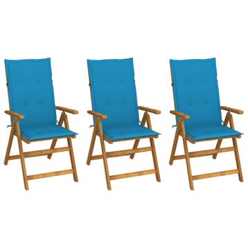 vidaXL Set van 3 klapstoelen met kussens, gemaakt van, Verzenden