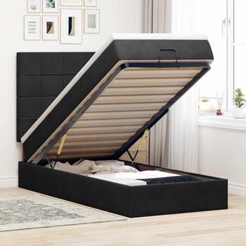 vidaXL Ottoman bed met matrassen 90x200cm fluweel zwart, Verzenden