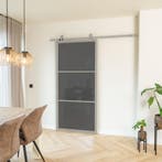 Stalen Schuifdeur - Kiezelgrijs - 3 Vlaks - Rookglas, 75 tot 150 cm, Nieuw, 150 tot 225 cm, Metaal