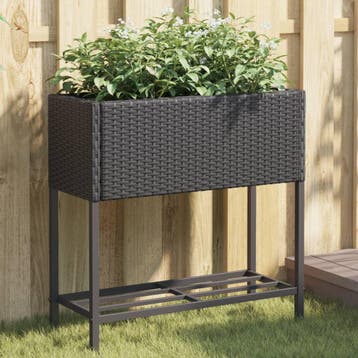 vidaXL Plantenbak met schap poly rattan zwart, Verzenden, Nieuw