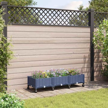 vidaXL Tuin planter met wielen Blauw Grijs 120 x 40 x 33 cm, Verzenden, Nieuw