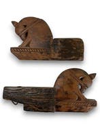 Grande Paire de bustes de tête de cheval, bois massif,, Antiquités & Art