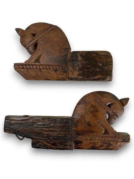 Grande Paire de bustes de tête de cheval, bois massif,, Antiquités & Art, Art | Art non-occidental