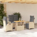 vidaXL 4-delige Tuinset met kussens poly rattan beige, Verzenden, Nieuw, Tuinset