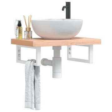 vidaXL Badkamer wandschap staal en massief beukenhout, Verzenden