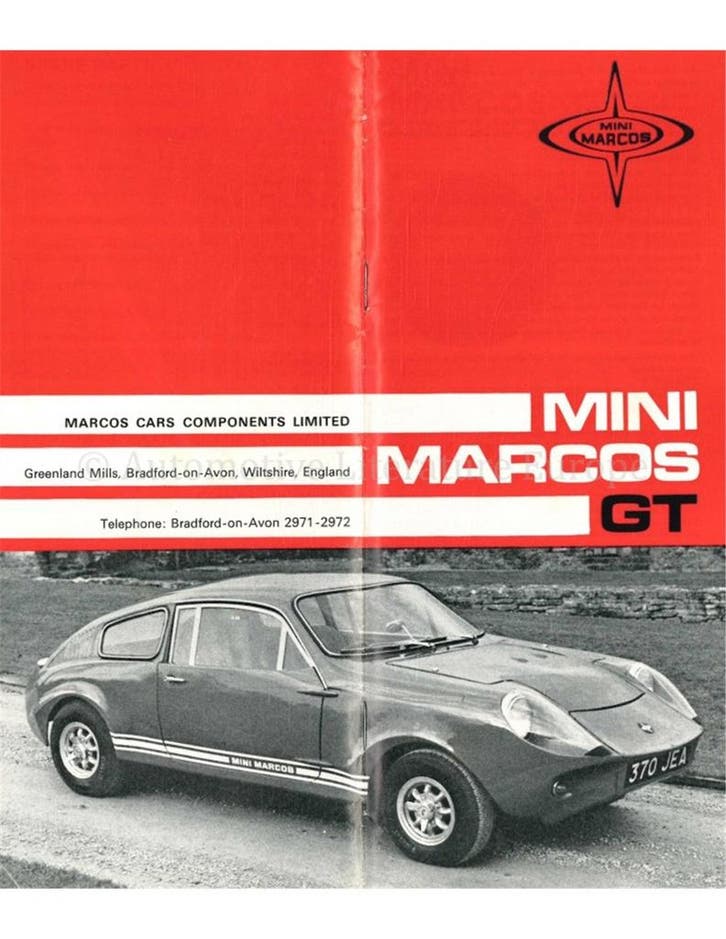 1969 MINI MARCOS GT ACCESSOIRES BROCHURE ENGELS, Boeken, Auto's | Folders en Tijdschriften