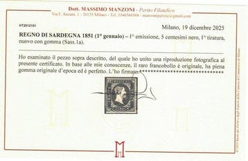 Anciens états italiens - Sardaigne 1851 - 1re émission, 5
