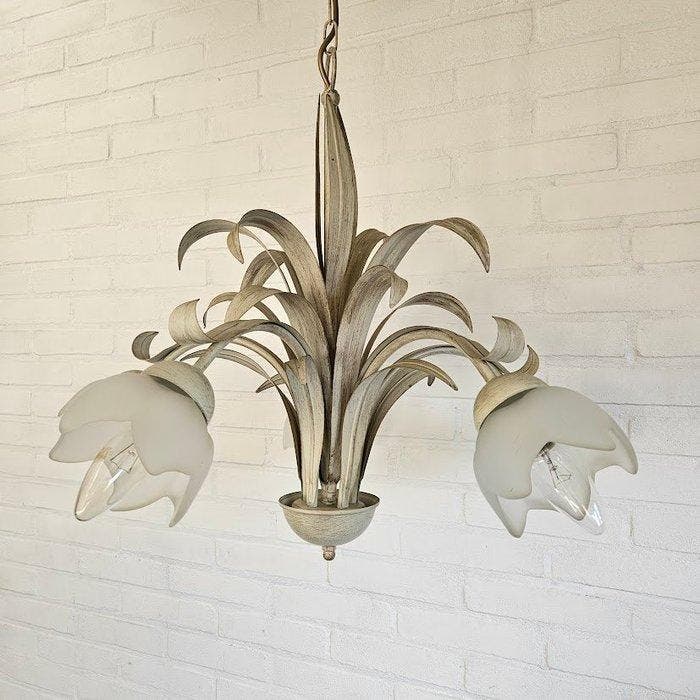 Lustre - Fleuri - Givré, Fer forgé - lustre en tôle de style, Antiek en Kunst, Kunst | Designobjecten