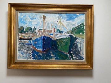 Albert De Deken ( 1915-2003) - Twee vissersboten (in haven