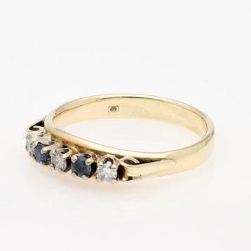Bague - 14 carats Or jaune - Diamant - Saffier, Nieuw