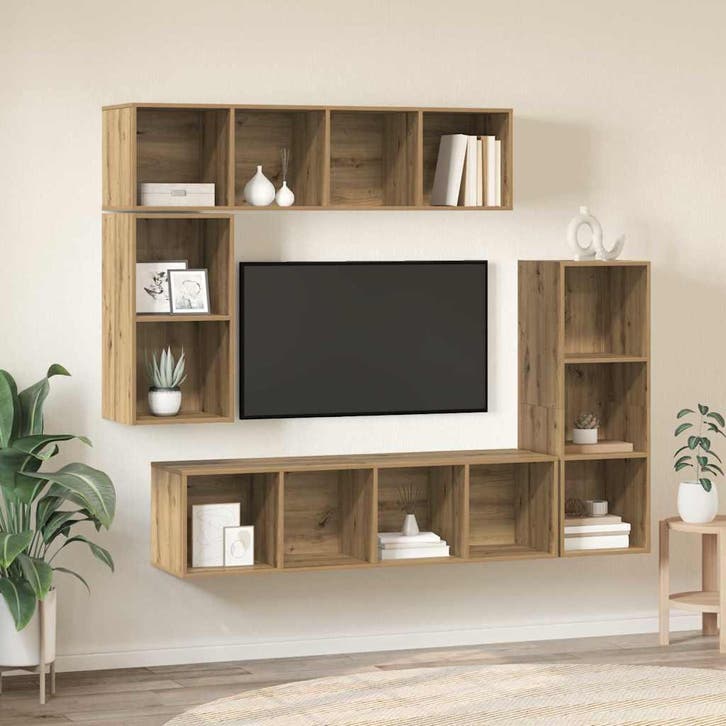vidaXL Tv-meubelset Wandgemonteerd 4 pcs Artisan Eiken, Huis en Inrichting, Kasten |Televisiemeubels, Nieuw, Verzenden