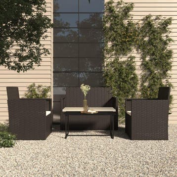 vidaXL 4-delige Loungeset met kussens poly rattan zwart, Verzenden, Loungeset