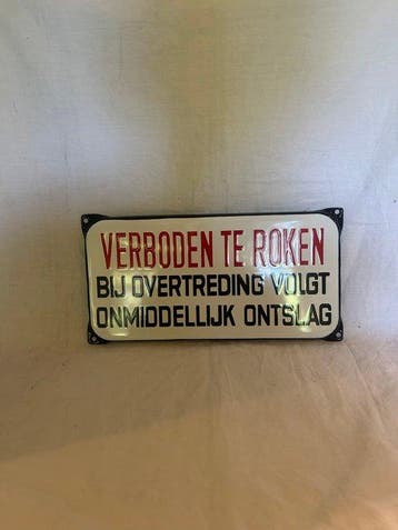 Emaille bord Verboden te roken bij overtreding volgt