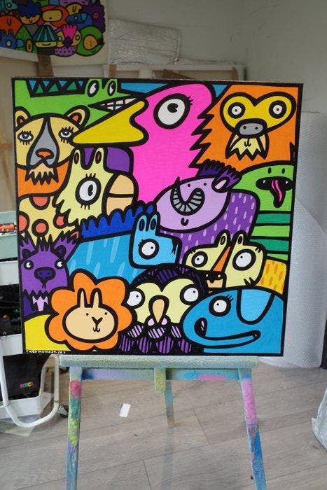 Kev Munday - Jungle Squash, Antiquités & Art, Art | Peinture | Moderne