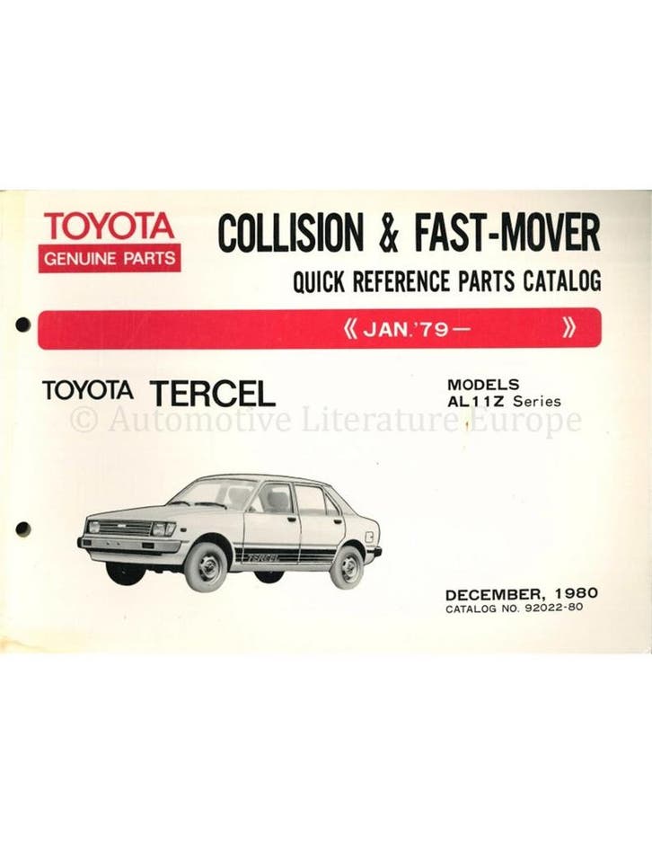 1980 TOYOTA TERCEL SNEL ONDERDELENHANDBOEK ENGELS, Auto diversen, Handleidingen en Instructieboekjes