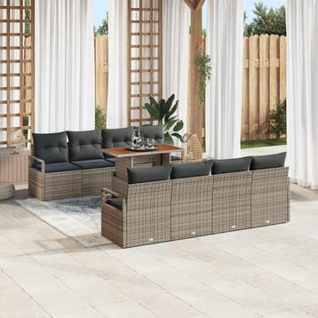 vidaXL Tuinbank Set 9 st Grijs Poly rattan, Verzenden, Nieuw