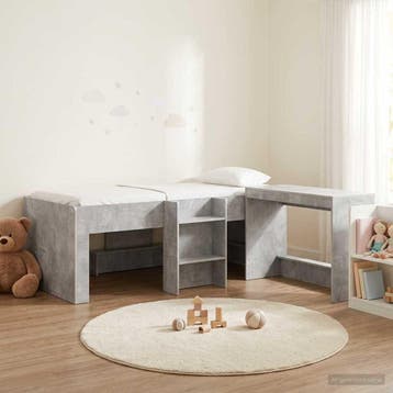 vidaXL Kinderhoogslaper met bureau 2 st Betongrijs Bewerkt, Huis en Inrichting, Verzenden, Nieuw