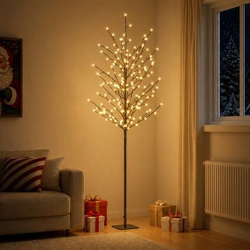 vidaXL Led-bollen kerstboom Zwart 180 cm Staal 220 LEDs, Verzenden, Nieuw