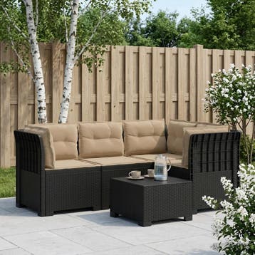 vidaXL 4-Persoons Tuin Sofa met Kussens Rattan Look PP, Verzenden