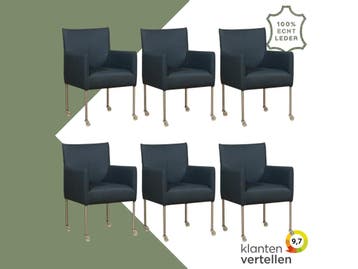 Set van 6 Leren eetkamerstoelen Desire - Toledo Marine, Ophalen of Verzenden, Nieuw, Leer, Eén