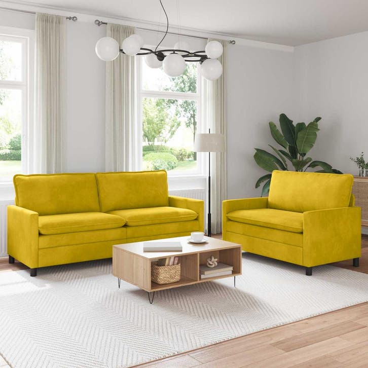 vidaXL bank / zetelstel 2 pcs Geel Fluweel, Maison & Meubles, Canapés | Salons, Envoi