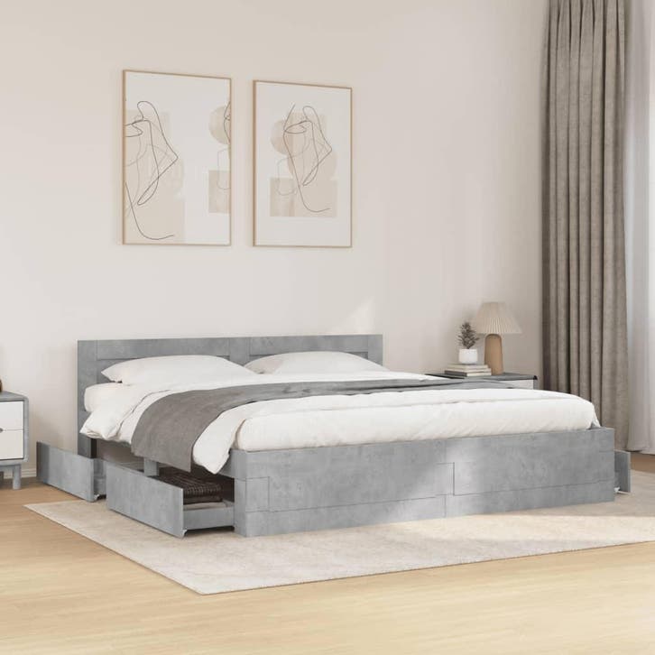 vidaXL Bedframe met hoofdeinde bewerkt hout betongrijs, Huis en Inrichting, Slaapkamer | Bedden, Nieuw, Verzenden