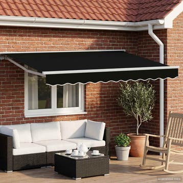vidaXL Handbediende luifel met LEDs Zwart en Wit 3 x 2,5 m, Verzenden, Nieuw
