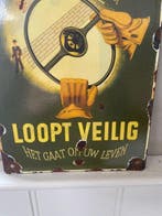 “Rijdt veilig – Loopt veilig” – emaille verkeersbord –, Antiek en Kunst