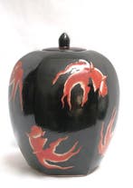 dekselvaas - Porselein - Koi-vijver ’s nachts, Antiek en Kunst