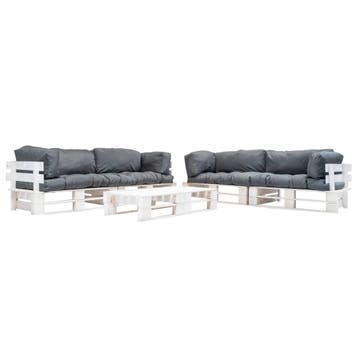 vidaXL 6-delige Loungeset pallet met grijze kussens hout, Verzenden, Loungeset