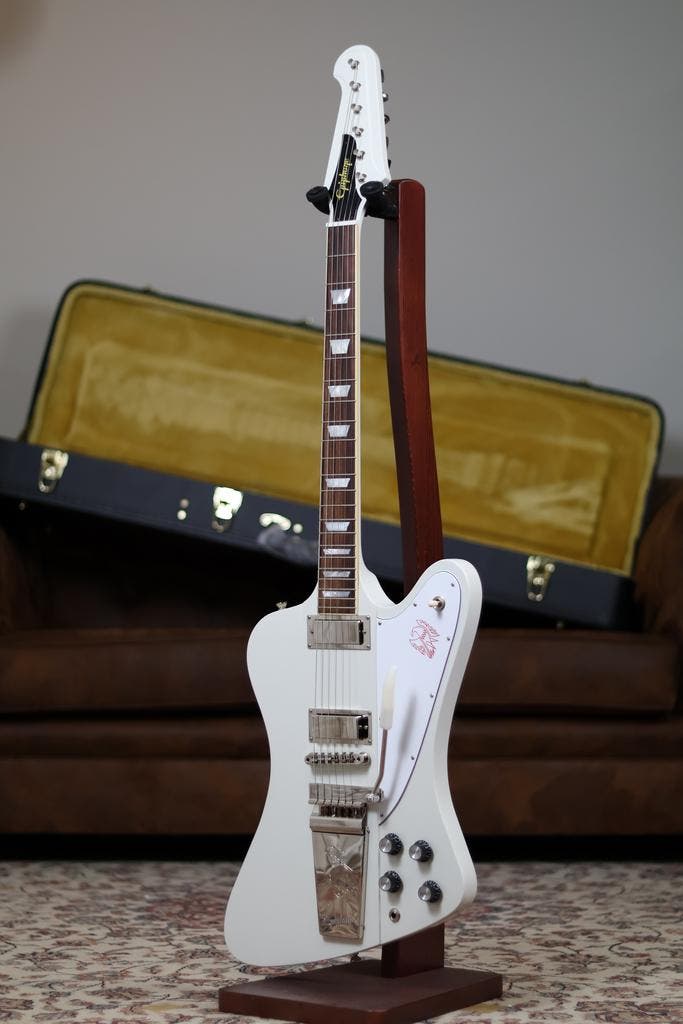 Epiphone 1963 Firebird V Reissue | Polaris White, Muziek en Instrumenten, Snaarinstrumenten | Gitaren | Elektrisch, Verzenden