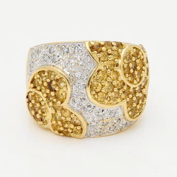 Bague - 14 carats Or jaune - Diamant - Citrien