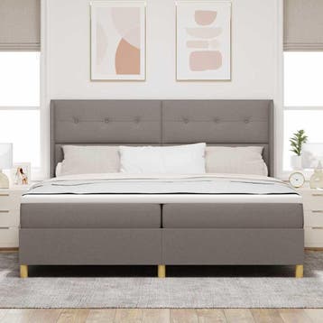 vidaXL Boxspring bed met hoofdeinde Taupe 200 x 200 cm Stof, Verzenden, Nieuw