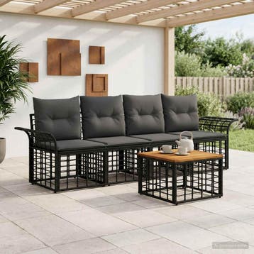 vidaXL Buiten bank set 5 st Zwart en Donker Grijs Polyester, Verzenden, Nieuw