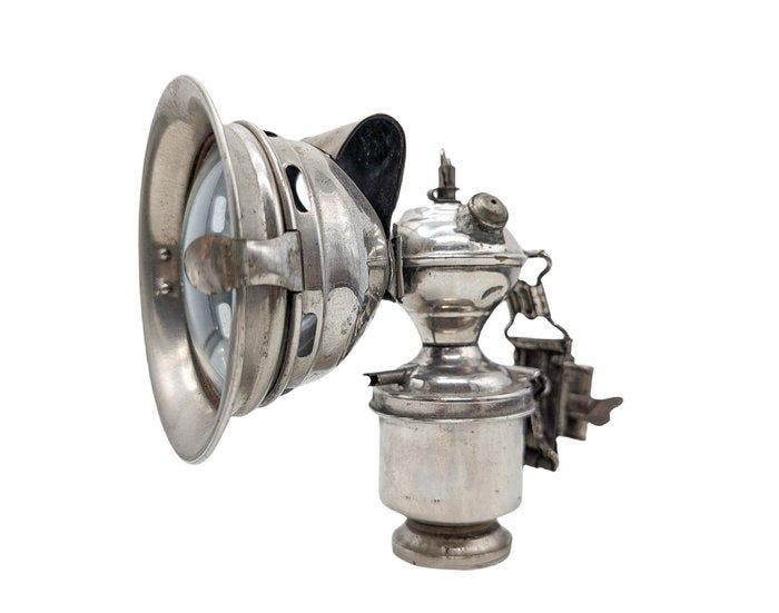Lampe vélo à carbure Omega - Outil Antique, Antiquités & Art, Curiosités & Brocante