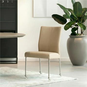 Set van 6 Leren eetkamerstoelen Comfort met wieltjes -, Ophalen of Verzenden, Nieuw, Leer
