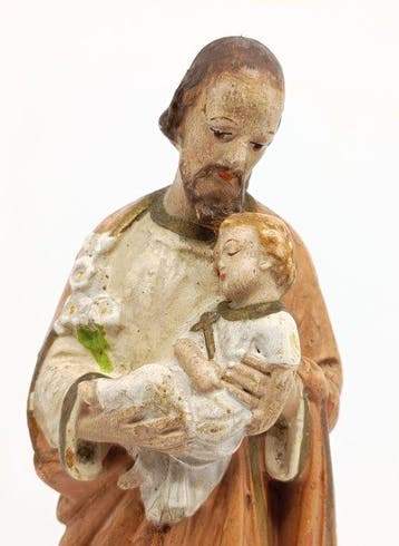 Figuur - San Giuseppe con Gesù Bambino - Gips, Met de hand