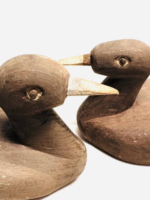 Decoratief ornament (2) - Paar Koreaanse houten ganzen voor, Antiquités & Art, Antiquités | Autres Antiquités