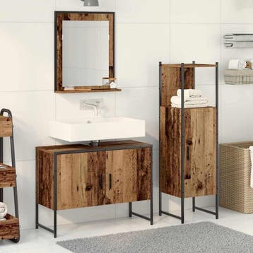 vidaXL Badkamermeubel Set 3 st Bruin 33 x 33 x 113.5 cm, Huis en Inrichting, Verzenden, Nieuw