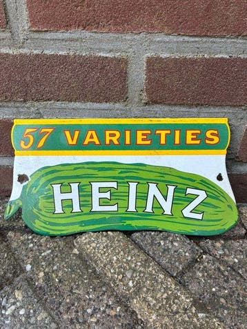 Vintage Heinz “57 Varieties” reclamebord – augurk vorm