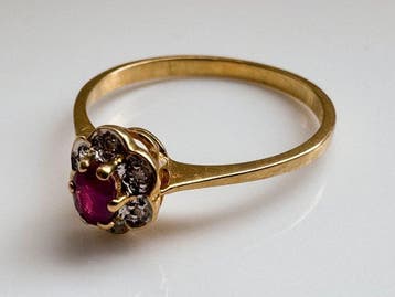 Bague - 18 carats Or jaune - 0.20ct. tw. Rubis - Diamant, Bijoux, Sacs & Beauté, Bagues