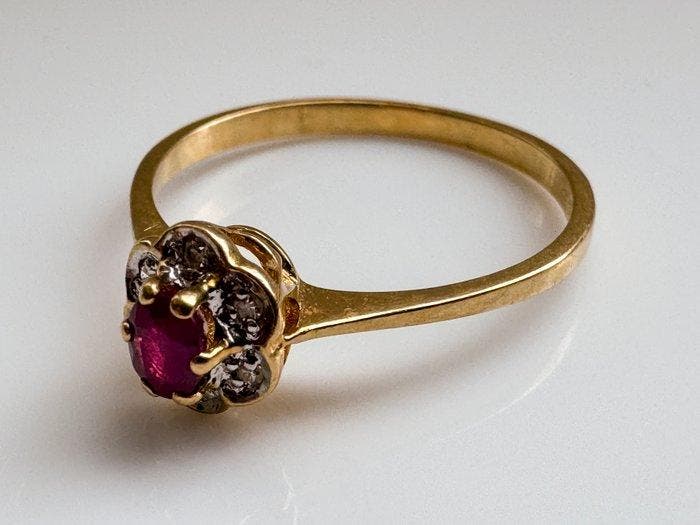 Bague - 18 carats Or jaune - 0.20ct. tw. Rubis - Diamant, Bijoux, Sacs & Beauté, Bagues