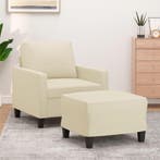 vidaXL Fauteuil met voetenbank 60 cm kunstleer crèmekleurig, Verzenden, Nieuw