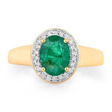 Ring - 14 karaat Geel goud, 14 kt. - 1.20ct. tw. Smaragd -, Nieuw