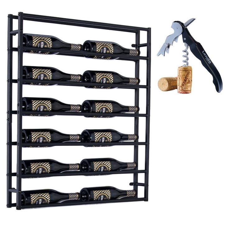 Lendo Online Wijnrek Wandmodel 12 Flessen Zwart Staal, Maison & Meubles, Accessoires pour la Maison | Porte-bouteilles, Envoi