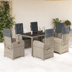 vidaXL 7-delige Tuinset met kussens poly rattan grijs, Verzenden, Nieuw, Tuinset