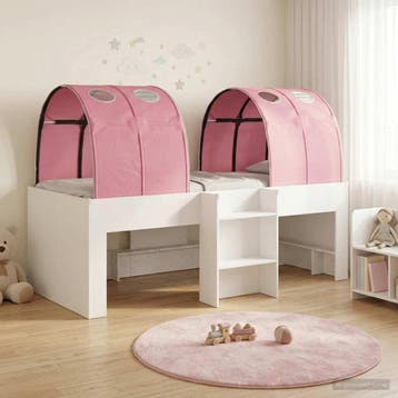 vidaXL Kinderhoogslaper met tunnel 3 st Wit en Roze Bewerkt, Verzenden, Nieuw