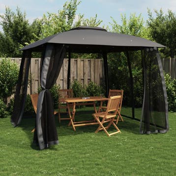 vidaXL Prieel met gaaswanden en dubbel dak 2,93x2,93 m staal, Tuin en Terras, Verzenden, Nieuw
