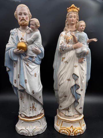 Vieux Andenne - Beeld, Maria en Jozef - 38.5 cm - Biscuit, Antiek en Kunst