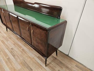 Credenza - Sideboard uit de jaren 60 in mahonie met glazen